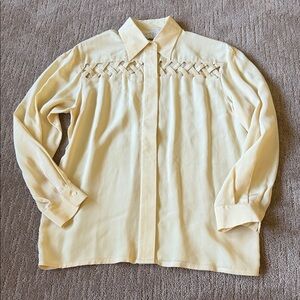Cache Yellow 100% Silk Button Down Shirt Size 8